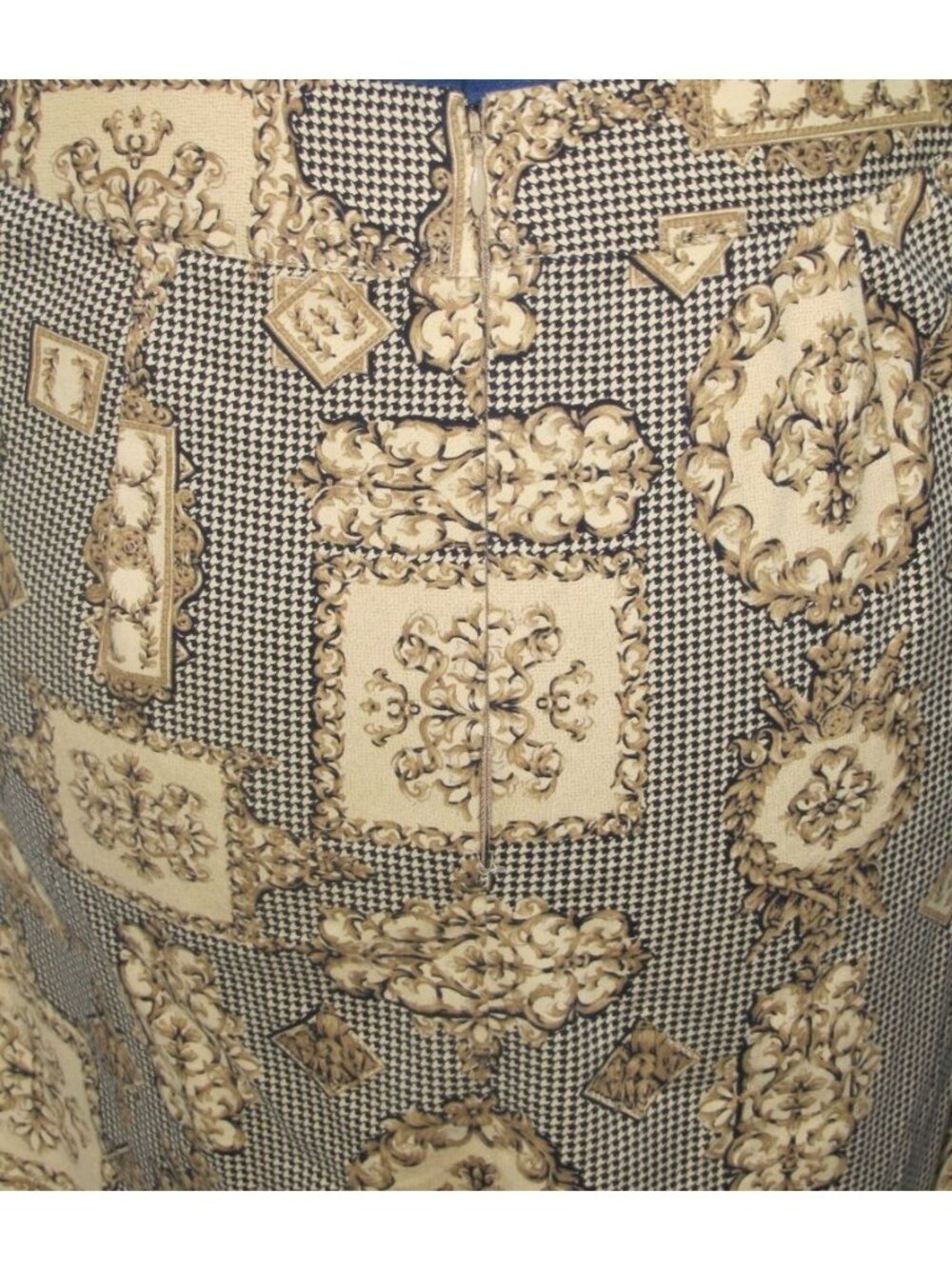 Women 10 Preppy Old Money Pencil Skirt Modest Houndstooth 90s Retro Ornate Earth - Picture 5 of 10